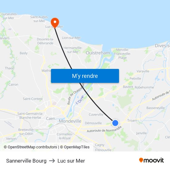 Sannerville Bourg to Luc sur Mer map