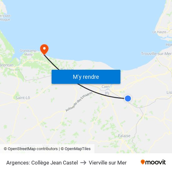 Argences: Collège Jean Castel to Vierville sur Mer map