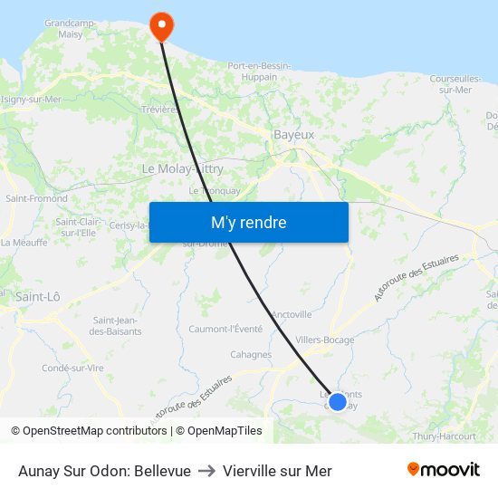 Aunay Sur Odon: Bellevue to Vierville sur Mer map