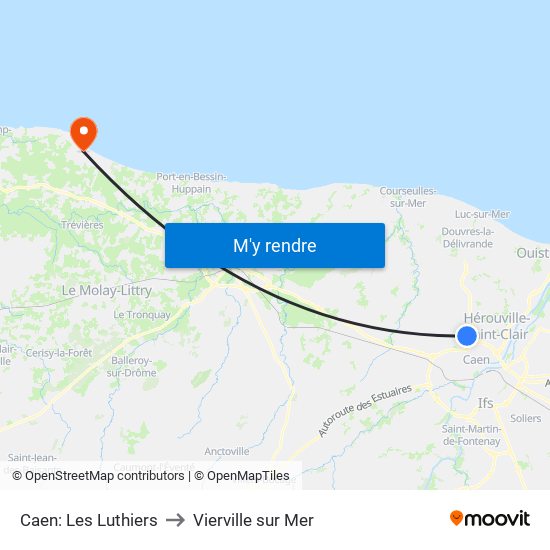 Caen: Les Luthiers to Vierville sur Mer map