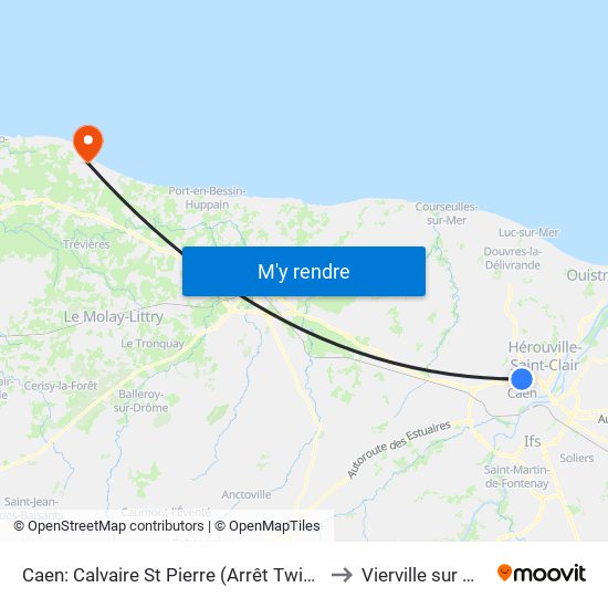 Caen: Calvaire St Pierre (Arrêt Twisto) to Vierville sur Mer map