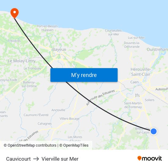 Cauvicourt to Vierville sur Mer map
