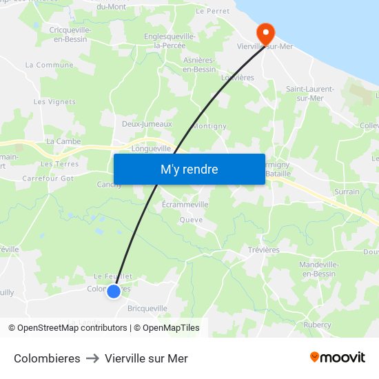 Colombieres to Vierville sur Mer map