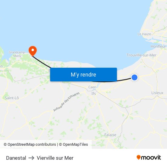Danestal to Vierville sur Mer map