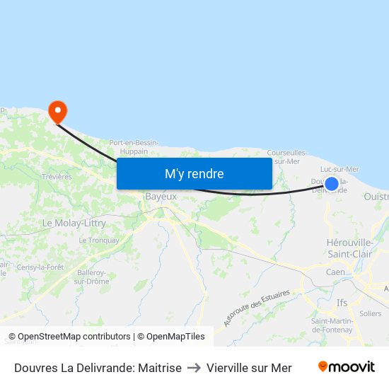 Douvres La Delivrande: Maitrise to Vierville sur Mer map