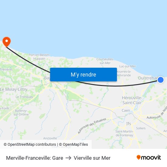 Merville-Franceville: Gare to Vierville sur Mer map