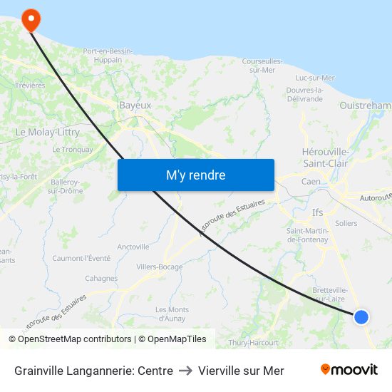 Grainville Langannerie: Centre to Vierville sur Mer map