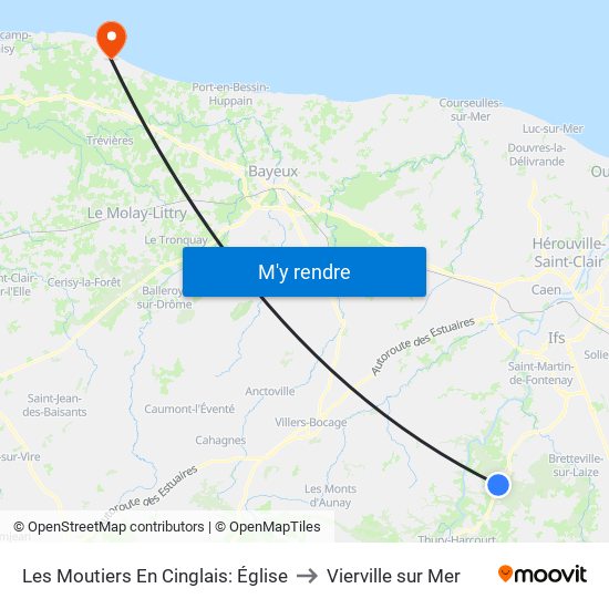 Les Moutiers En Cinglais: Église to Vierville sur Mer map