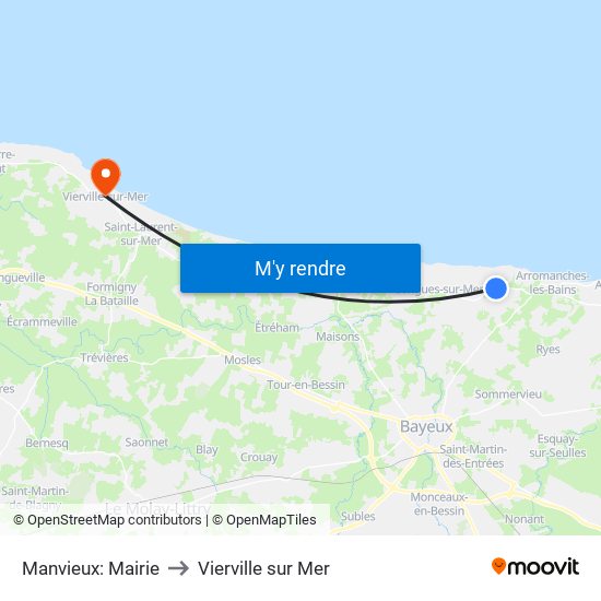 Manvieux: Mairie to Vierville sur Mer map