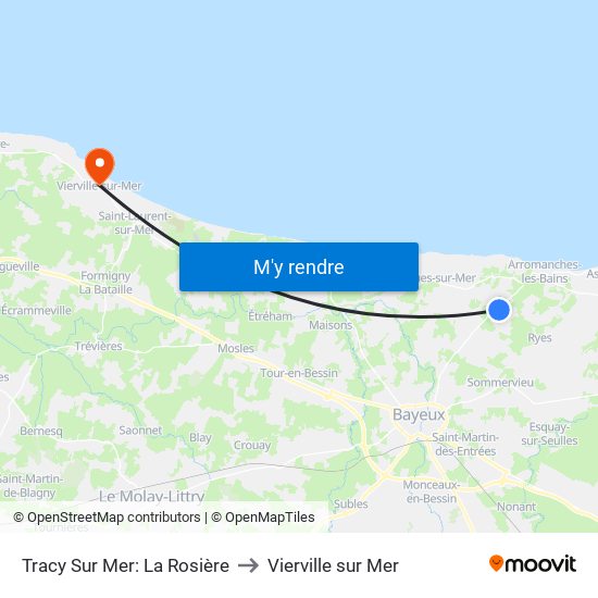 Tracy Sur Mer: La Rosière to Vierville sur Mer map