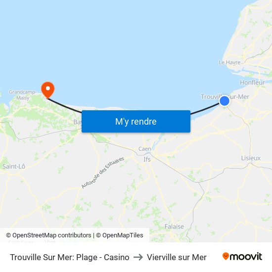 Trouville Sur Mer: Plage - Casino to Vierville sur Mer map