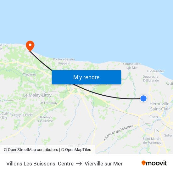 Villons Les Buissons: Centre to Vierville sur Mer map