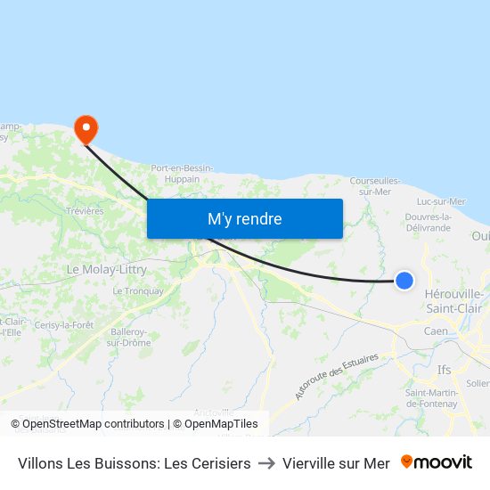 Villons Les Buissons: Les Cerisiers to Vierville sur Mer map