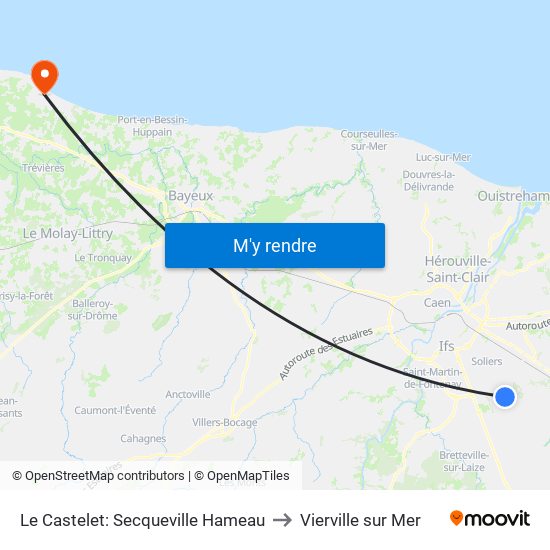 Le Castelet: Secqueville Hameau to Vierville sur Mer map