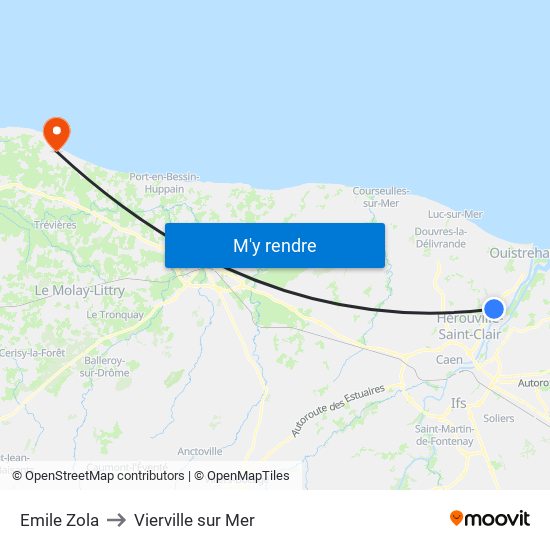 Emile Zola to Vierville sur Mer map