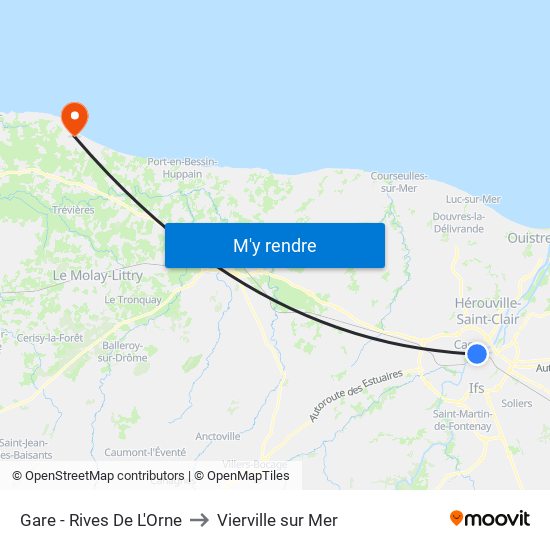 Gare - Rives De L'Orne to Vierville sur Mer map