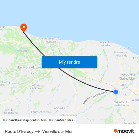 Route D'Evrecy to Vierville sur Mer map