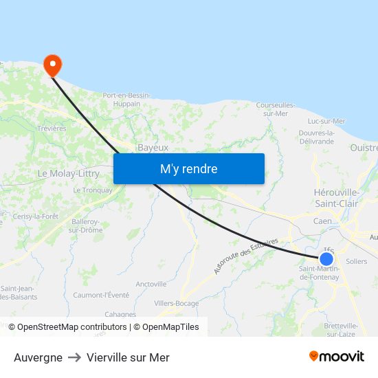 Auvergne to Vierville sur Mer map