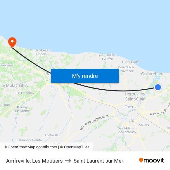 Amfreville: Les Moutiers to Saint Laurent sur Mer map