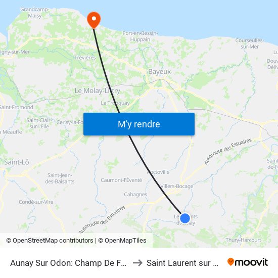 Aunay Sur Odon: Champ De Foire to Saint Laurent sur Mer map