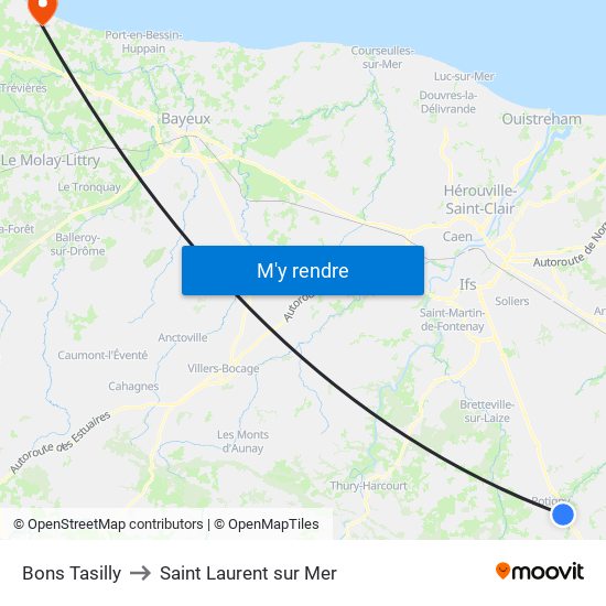 Bons Tasilly to Saint Laurent sur Mer map