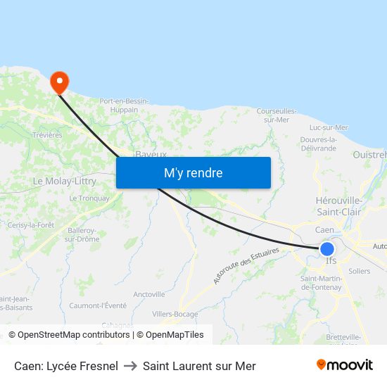Caen: Lycée Fresnel to Saint Laurent sur Mer map