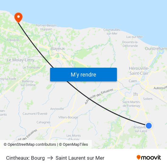 Cintheaux: Bourg to Saint Laurent sur Mer map