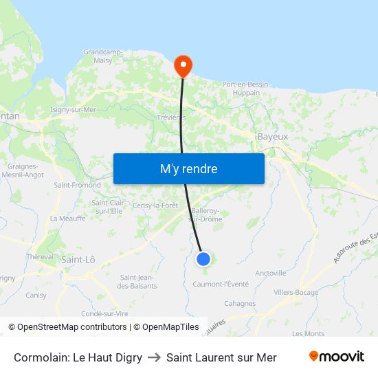 Cormolain: Le Haut Digry to Saint Laurent sur Mer map