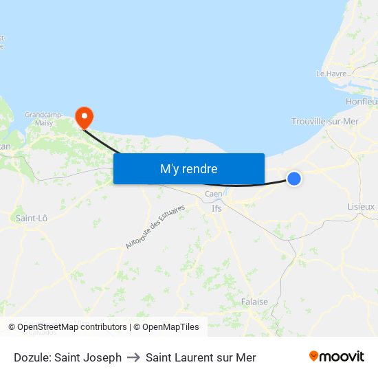 Dozule: Saint Joseph to Saint Laurent sur Mer map