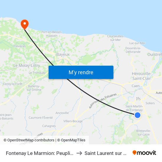 Fontenay Le Marmion: Peupliers to Saint Laurent sur Mer map