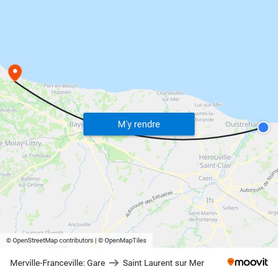 Merville-Franceville: Gare to Saint Laurent sur Mer map