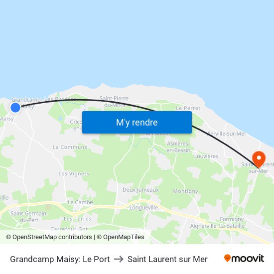 Grandcamp Maisy: Le Port to Saint Laurent sur Mer map