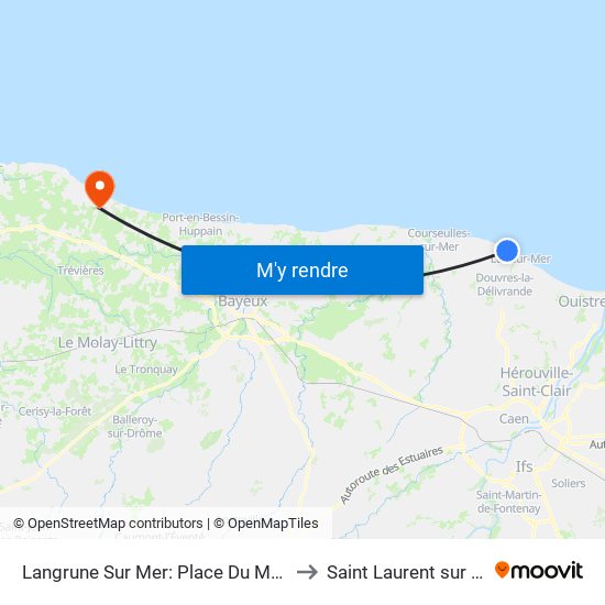 Langrune Sur Mer: Place Du Marché to Saint Laurent sur Mer map