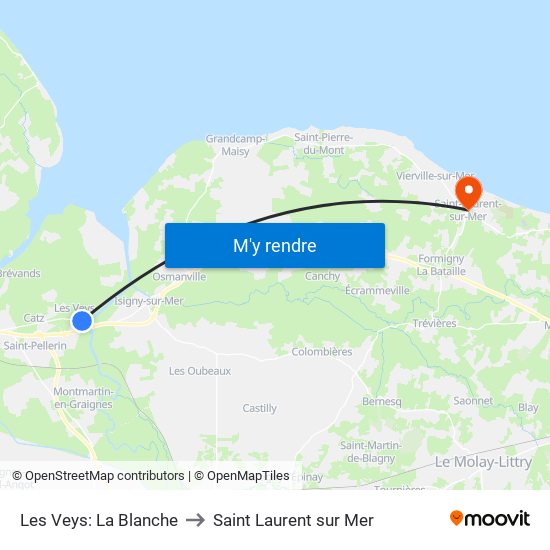 Les Veys: La Blanche to Saint Laurent sur Mer map