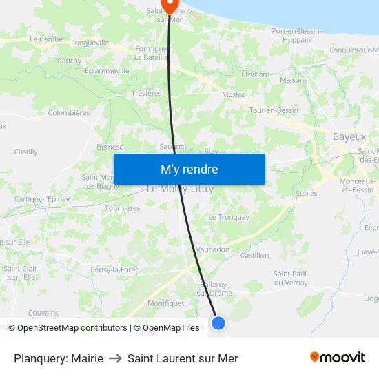 Planquery: Mairie to Saint Laurent sur Mer map