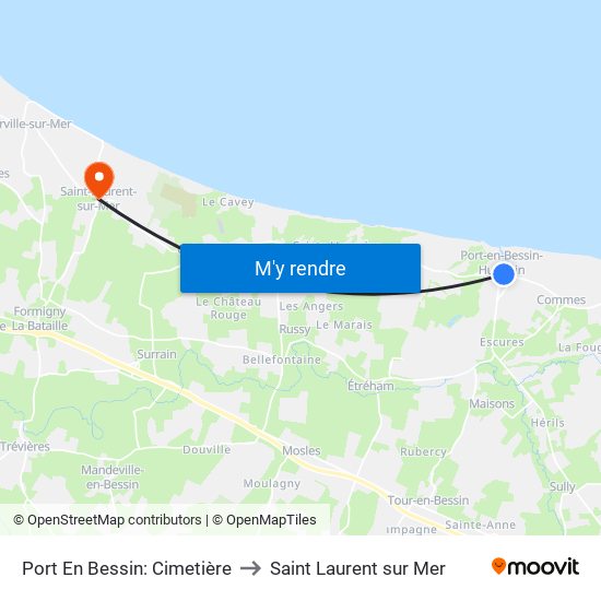 Port En Bessin: Cimetière to Saint Laurent sur Mer map