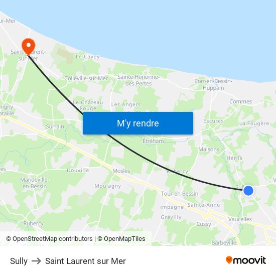 Sully to Saint Laurent sur Mer map