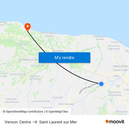 Verson: Centre to Saint Laurent sur Mer map