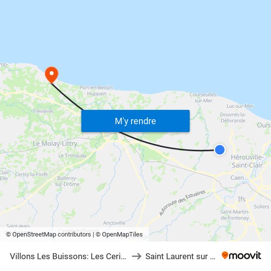 Villons Les Buissons: Les Cerisiers to Saint Laurent sur Mer map