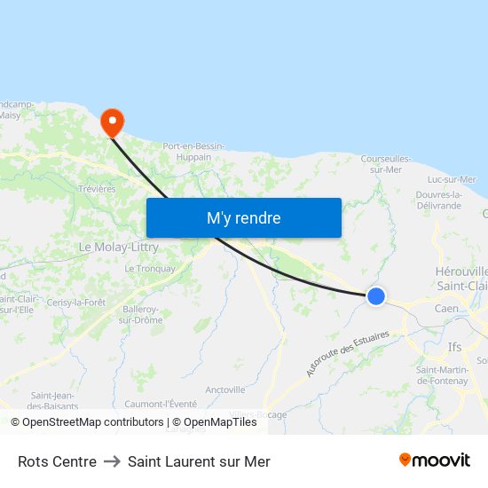 Rots Centre to Saint Laurent sur Mer map