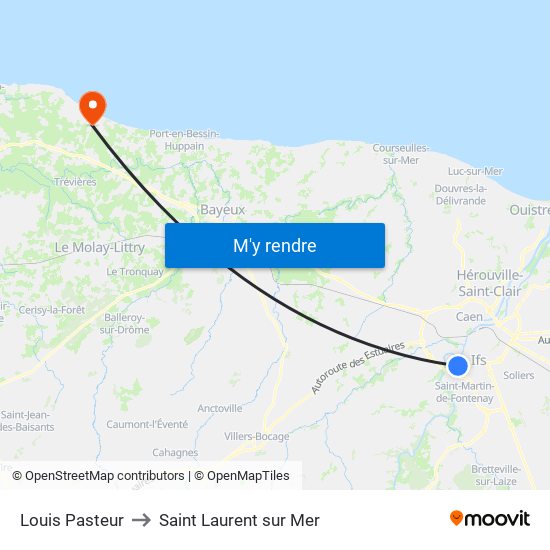 Louis Pasteur to Saint Laurent sur Mer map