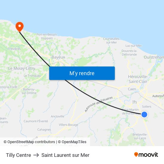 Tilly Centre to Saint Laurent sur Mer map