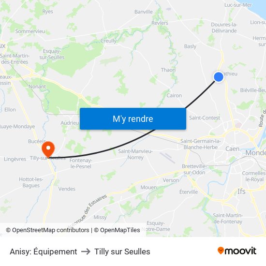 Anisy: Équipement to Tilly sur Seulles map