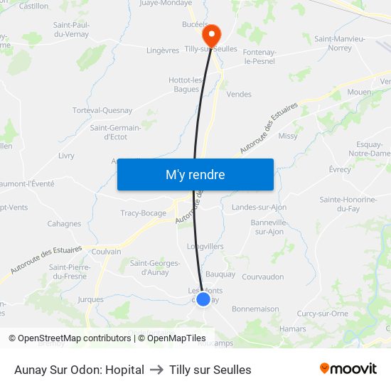 Aunay Sur Odon: Hopital to Tilly sur Seulles map