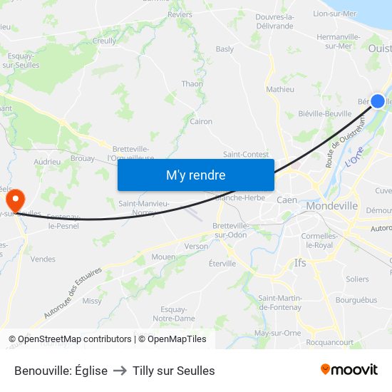 Benouville: Église to Tilly sur Seulles map