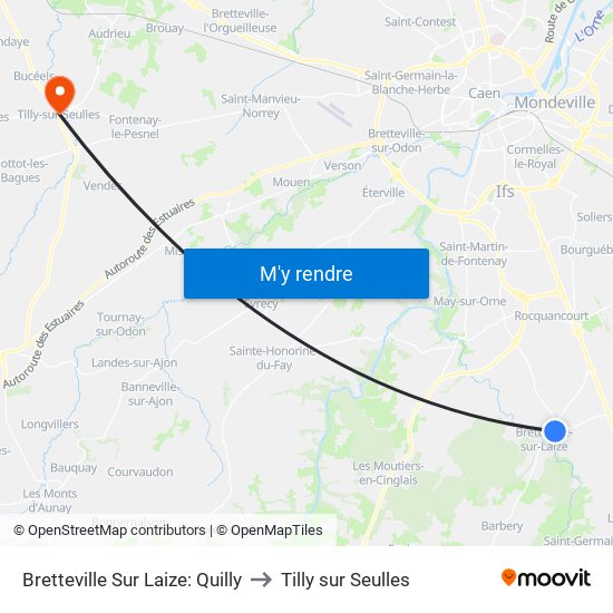 Bretteville Sur Laize: Quilly to Tilly sur Seulles map