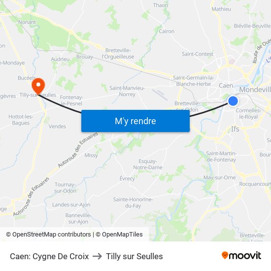 Caen: Cygne De Croix to Tilly sur Seulles map