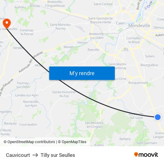 Cauvicourt to Tilly sur Seulles map