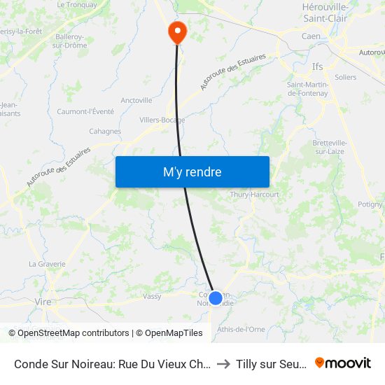 Conde Sur Noireau: Rue Du Vieux Château to Tilly sur Seulles map