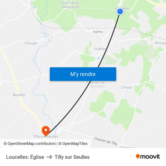 Loucelles: Église to Tilly sur Seulles map